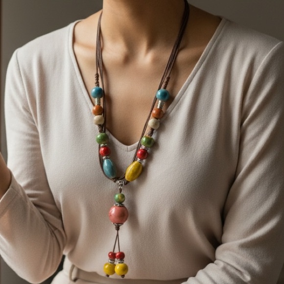Multicolor Beaded Fashion Necklace - Picture 3 of 3